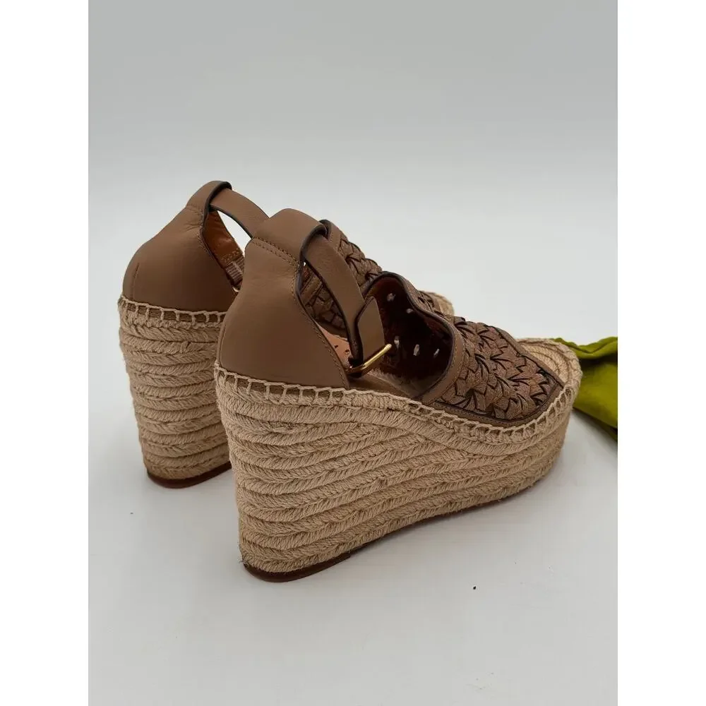 Tory Burch Basketweave Espadrille Wedge Sandals Shoes size 5